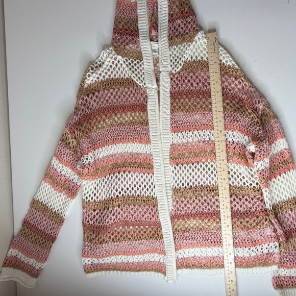 Cato Est 1946 Striped Crochet Open Knit Hooded Cardigan Sweater Size XL Boho - Picture 8 of 9